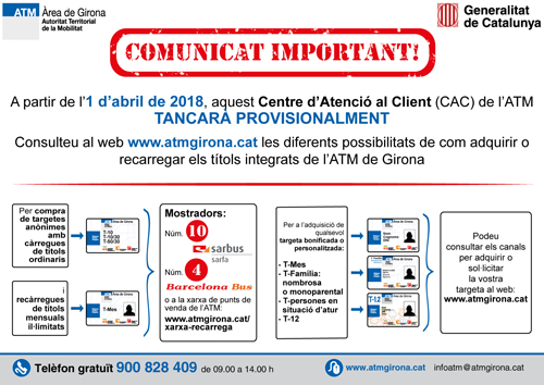 Comunicado Importante!!! Cierre del CAC de la estación de autobuses de Girona