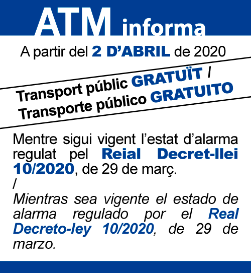A partir del 2 de abril será gratuito viajar en transporte público en el ámbito de la ATM